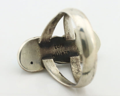 Navajo Ring 925 Silver Natural AAA Blue Turquoise Artist Signed Tom Willeto C80s