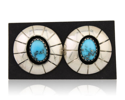 Navajo Shield Earrings 925 Silver Blue Turquoise Artist Signed P C.80s