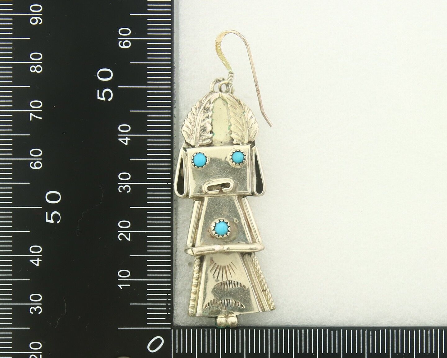 Navajo Earrings 925 Silver Kachina Natural Turquoise Signed Frank Yazzie C.80's