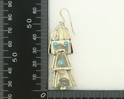 Navajo Earrings 925 Silver Kachina Natural Turquoise Signed Frank Yazzie C.80's