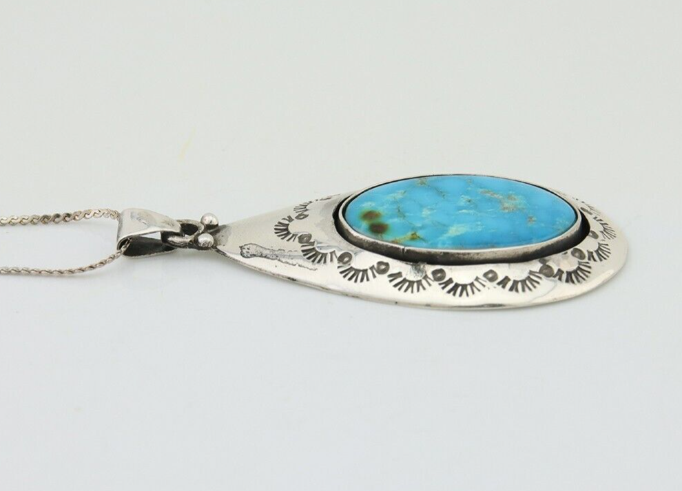 Navajo Necklace 925 Silver Natural Blue Turquoise Artist Tony Guerro C.80's