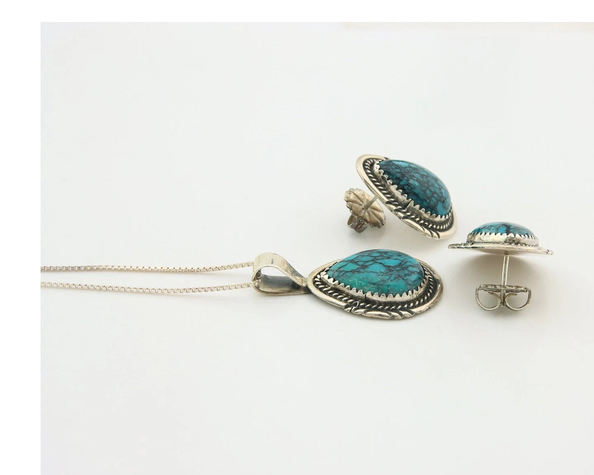 Navajo Necklace Earrings Set Sterling Silver Turquoise Vintage Signed Begay