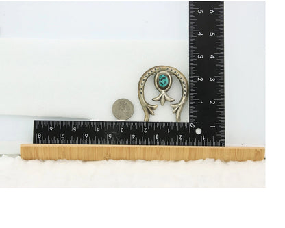 Navajo Handmade Pin Sterling Silver Turquoise Vintage Tobe Turpen Pawn