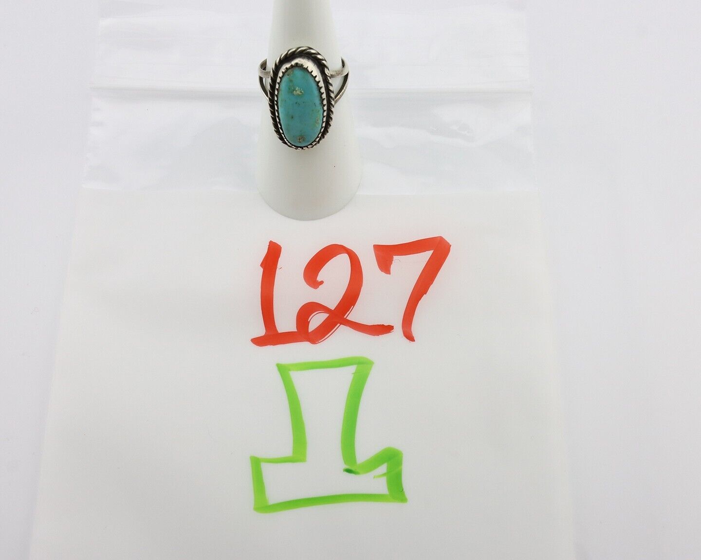 Navajo Ring 925 Silver Kingman Turquoise Native American Artist C.80's