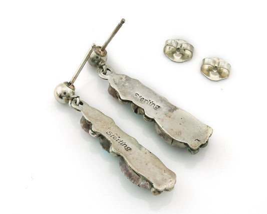 Navajo Dangle Earrings Sterling Silver Natural Gemstones Vintage Handmade