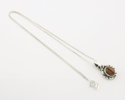 Navajo Sterling Silver Necklace Authentic Tiger Eye Sapphire Vintage Handmade