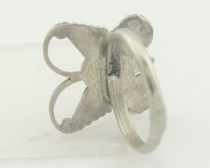 Navajo Ring 925 Silver Inlaid Butterfly Turquoise & Coral C.80's Size 5.0