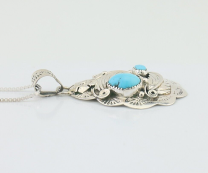 Navajo Necklace 925 Silver Turquoise Native Artist Signed Wilbert Benally C.80's