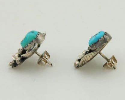 Navajo Dangle Earrings 925 Silver Natural Turquoise Native American Artist C80s