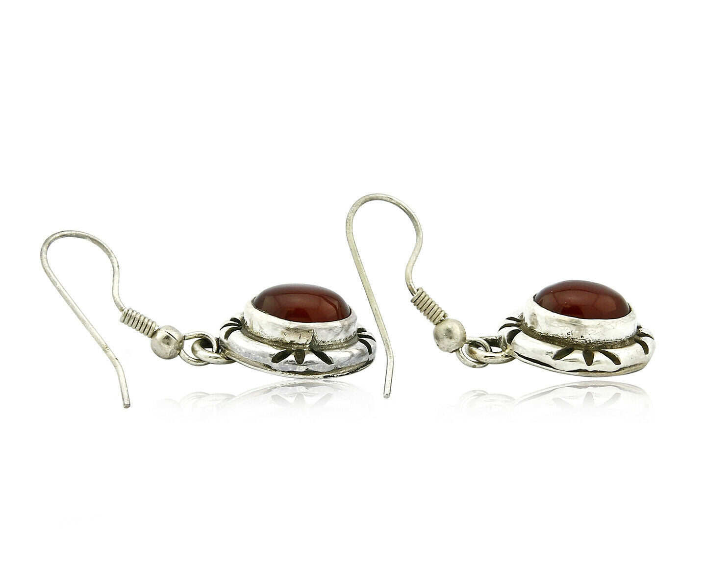 Navajo Hand Stamped Natural Mined Cornelian .925 SOLID Silver Dangle Earrings