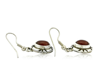 Navajo Hand Stamped Natural Mined Cornelian .925 SOLID Silver Dangle Earrings