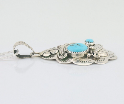 Navajo Necklace 925 Silver Turquoise Native Artist Signed Wilbert Benally C.80s