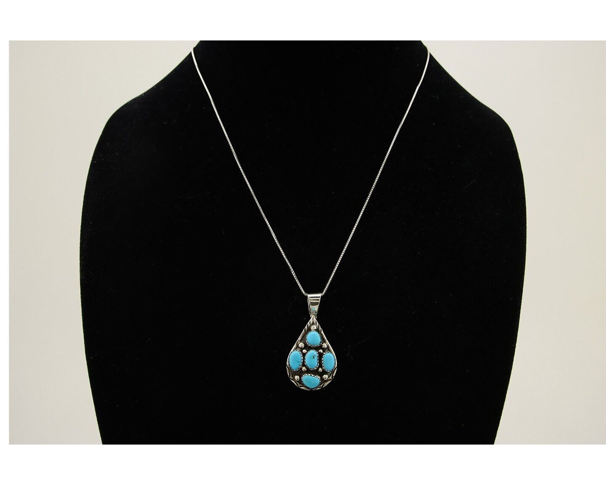 Navajo Necklace 925 Silver Natural Blue Turquoise Artist Signed MK C.80's