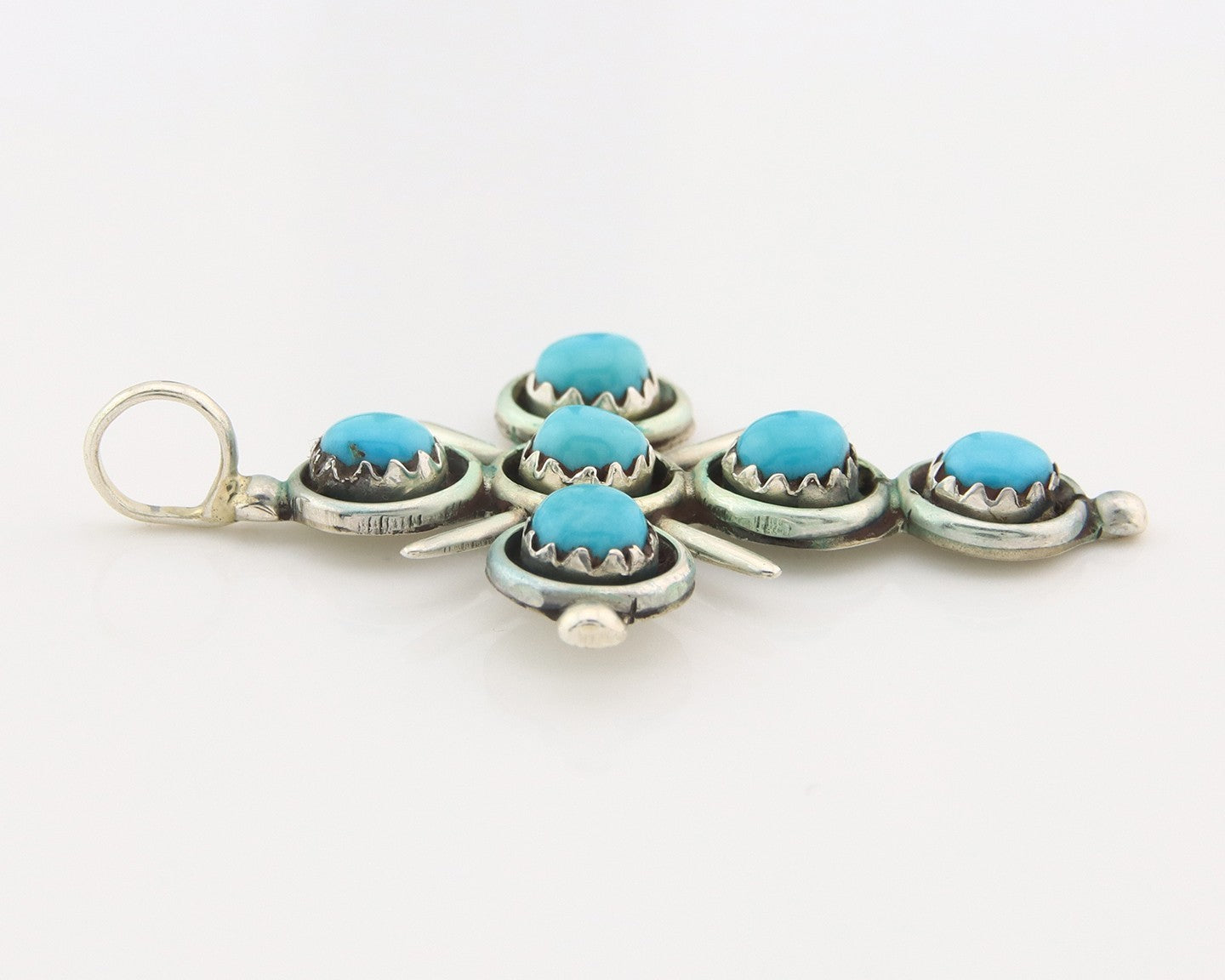 Zuni Cross Pendant Sterling Blue Turquoise Authentic Traditional Signed H&M