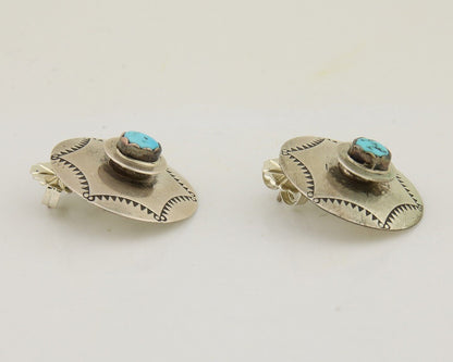 Navajo Hand Stamped Earrings 925 Silver Natural Turquoise Native Artist C.80's