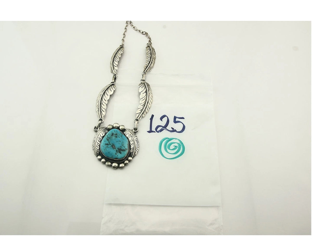 Navajo Necklace Natural Green Turquoise Vintage Signed M Montoya C.80's