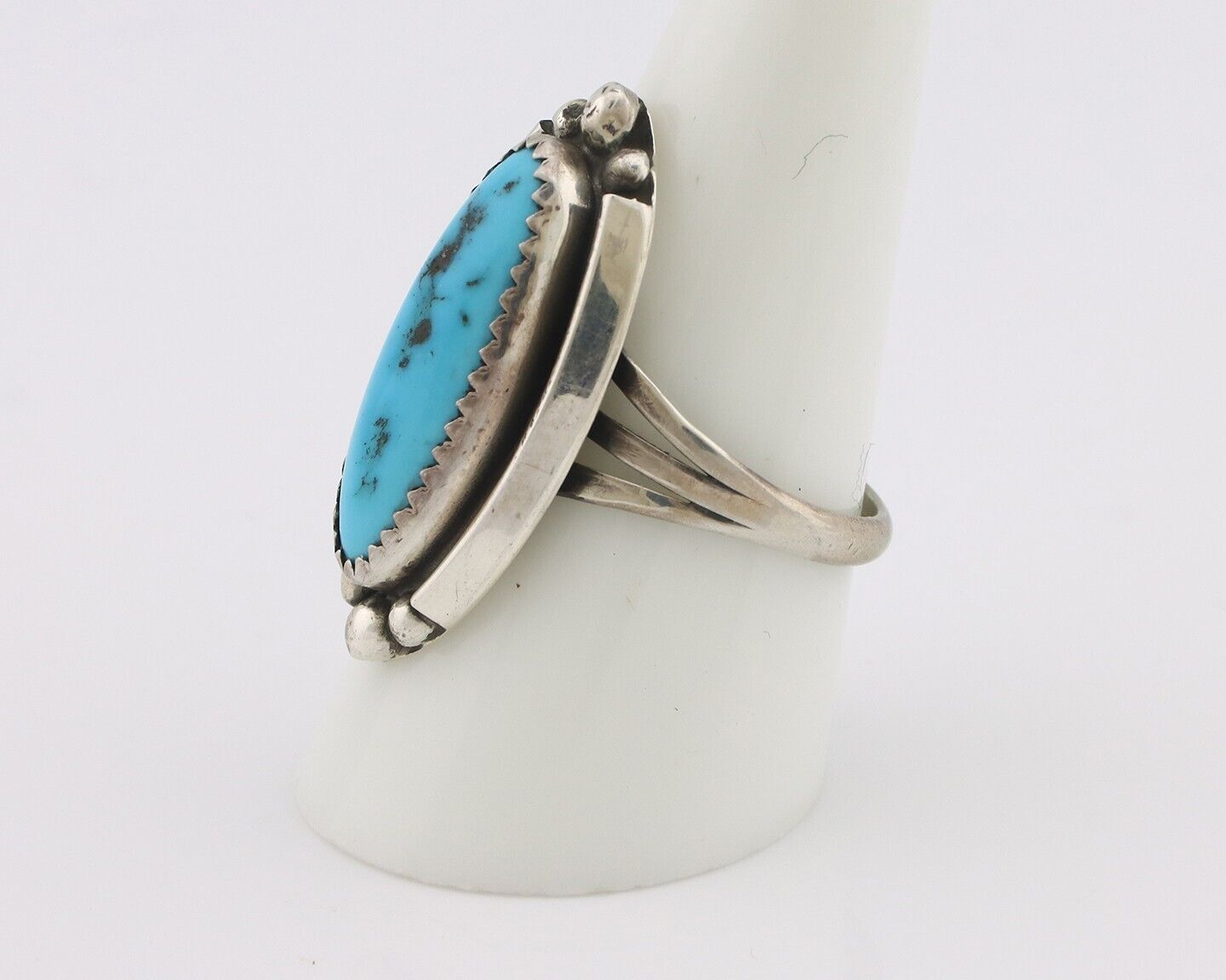 Navajo Ring .925 Silver Sleeping Beauty Turquoise Signed SkyStone Creations C80s
