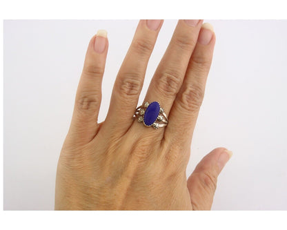 Navajo Ring 925 Sterling Natural Lapis Handmade Native Artist C.80's