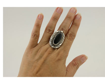 Navajo Ring 925 Silver Black Onyx Artist Signed V & N Edsitty C.80's