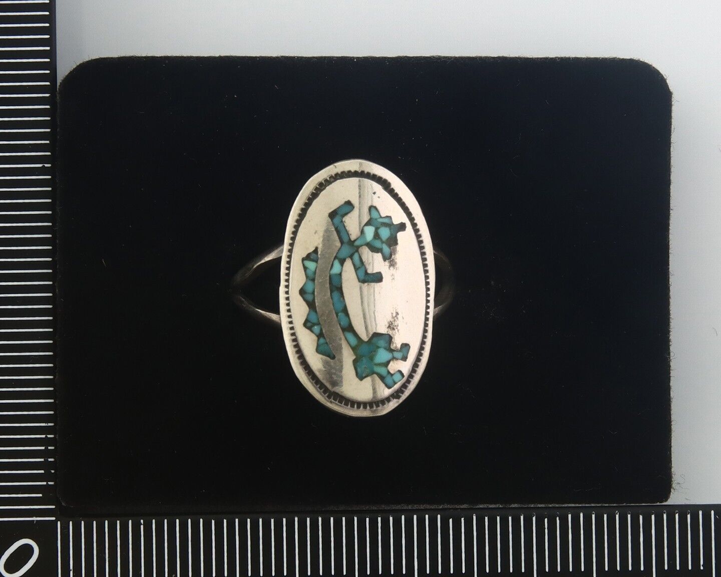 Navajo Ring 925 Sterling Natural Chip Inlay Turquoise C.80's Size 7.0