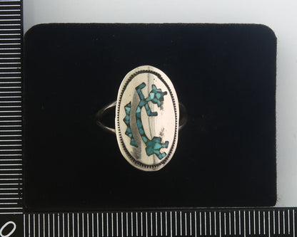 Navajo Ring 925 Sterling Natural Chip Inlay Turquoise C.80's Size 7.0