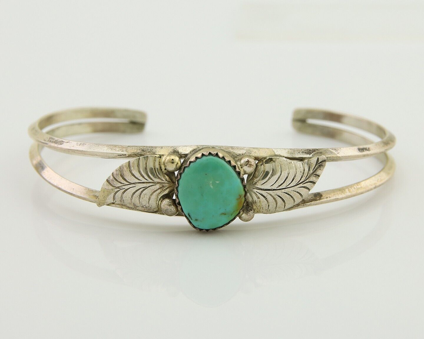 Navajo Cuff Bracelet Blue Turquoise 925 Silver Native Artist Signed BD C.80's