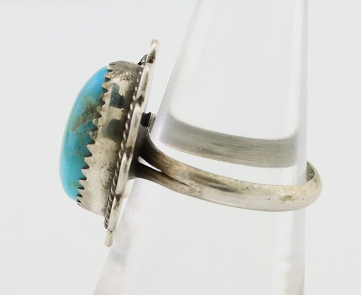 Navajo Ring 925 Silver Kingman Turquoise Native American Artist C.80's