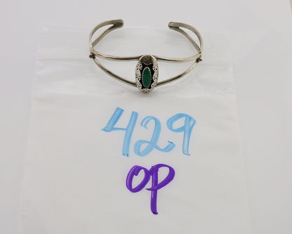 Navajo Hand Stamped Cuff Bracelet Malachite 925 Silver Artist Signed IJC C.80's