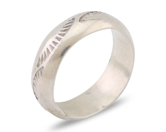 Navajo Hand Stamped Band 925 Silver 6.0 mm Signed Larry Chavez Size 6.5 C.80's