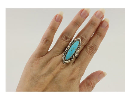 Navajo Ring 925 Silver Natural Blue Turquoise Native Artist Size 8.0 C.80's
