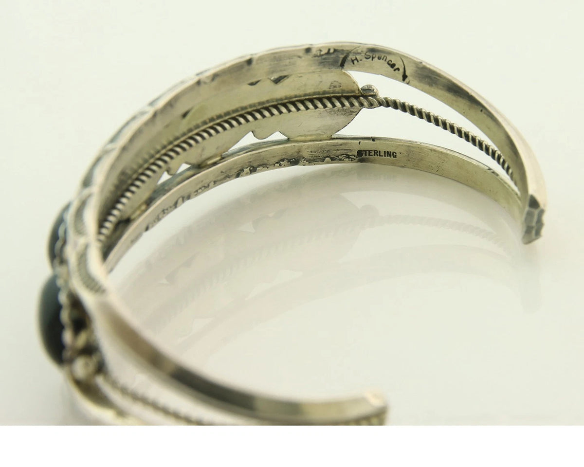 Navajo Cuff Bracelet 925 Sterling Silver Onyx Vintage Signed H Spencer
