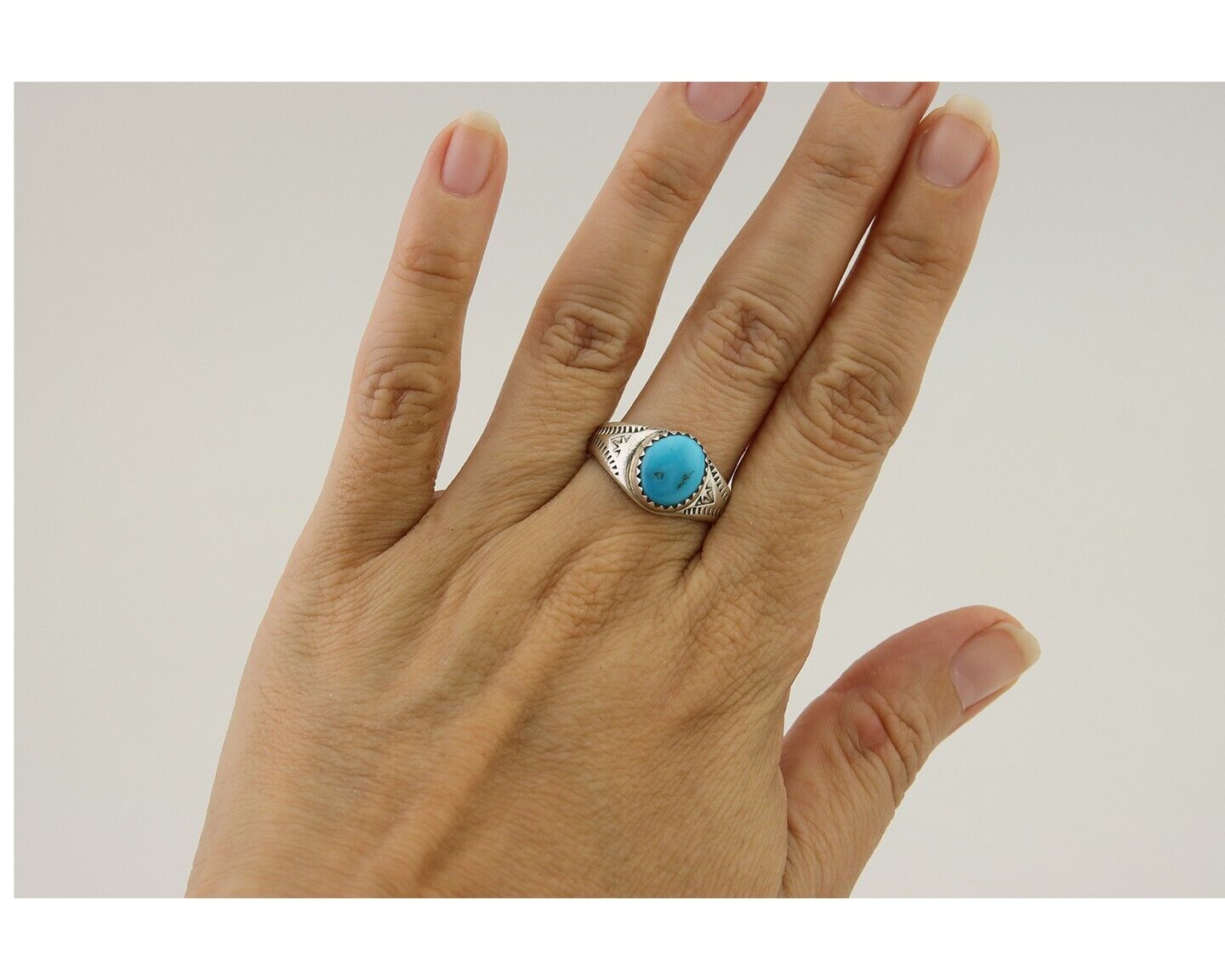 Navajo Ring 925 Silver Natural Blue Turquoise Native Artist C.80's