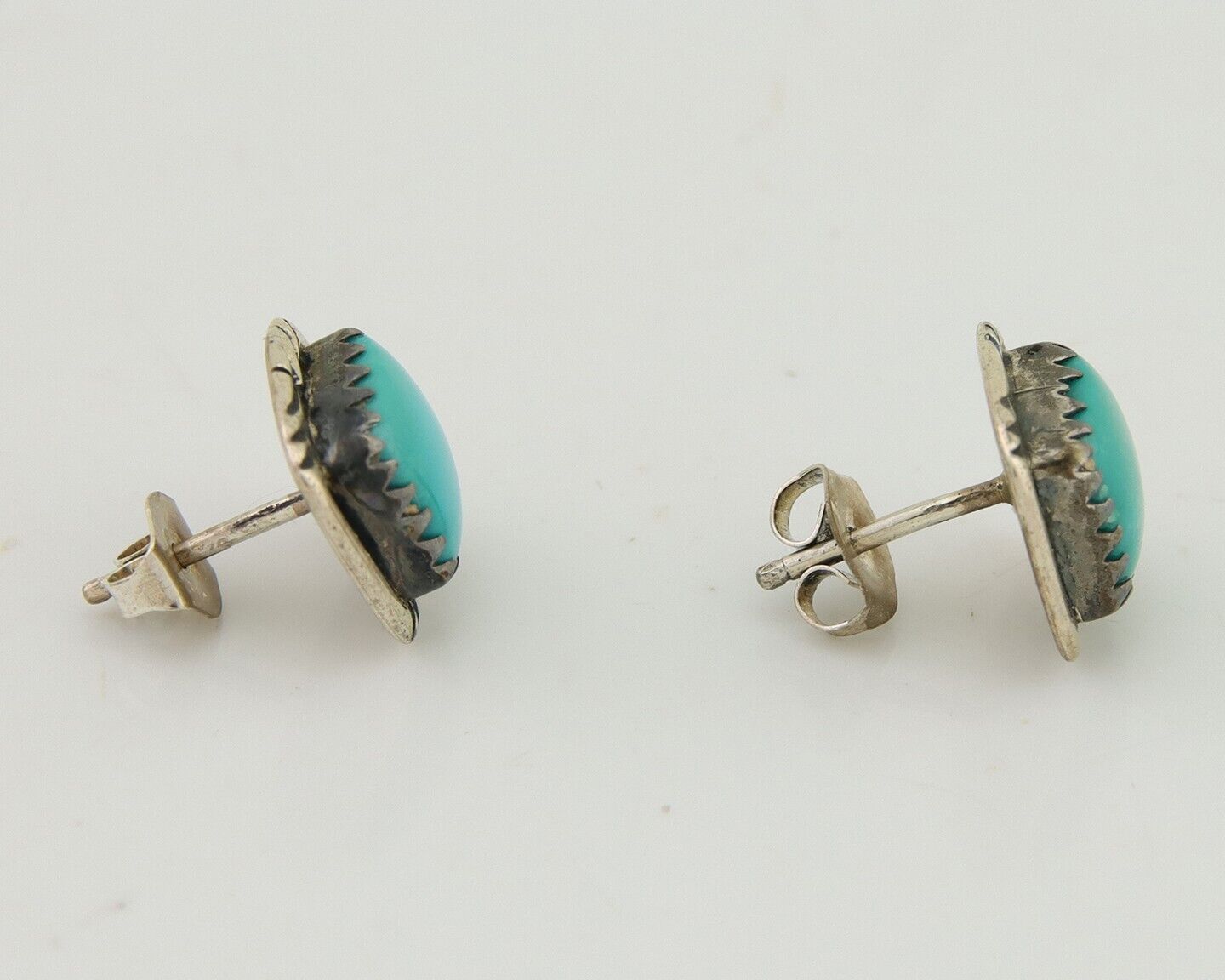 Navajo Hand Stamped Earrings 925 Silver Blue Turquoise Native Artist C.80's