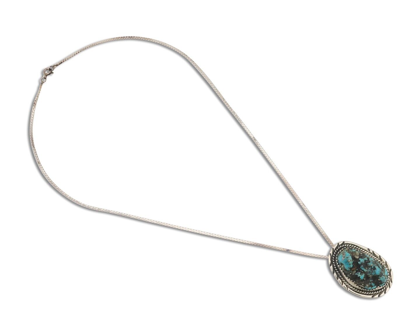 Navajo Necklace 925 Silver Sleeping Beauty Turquoise Native Artist C.85