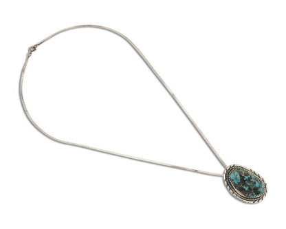 Navajo Necklace 925 Silver Sleeping Beauty Turquoise Native Artist C.85