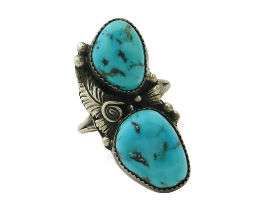 Vintage Navajo Ring 925 Sterling Silver Turquoise Signed Tom Willeto Size 8.75