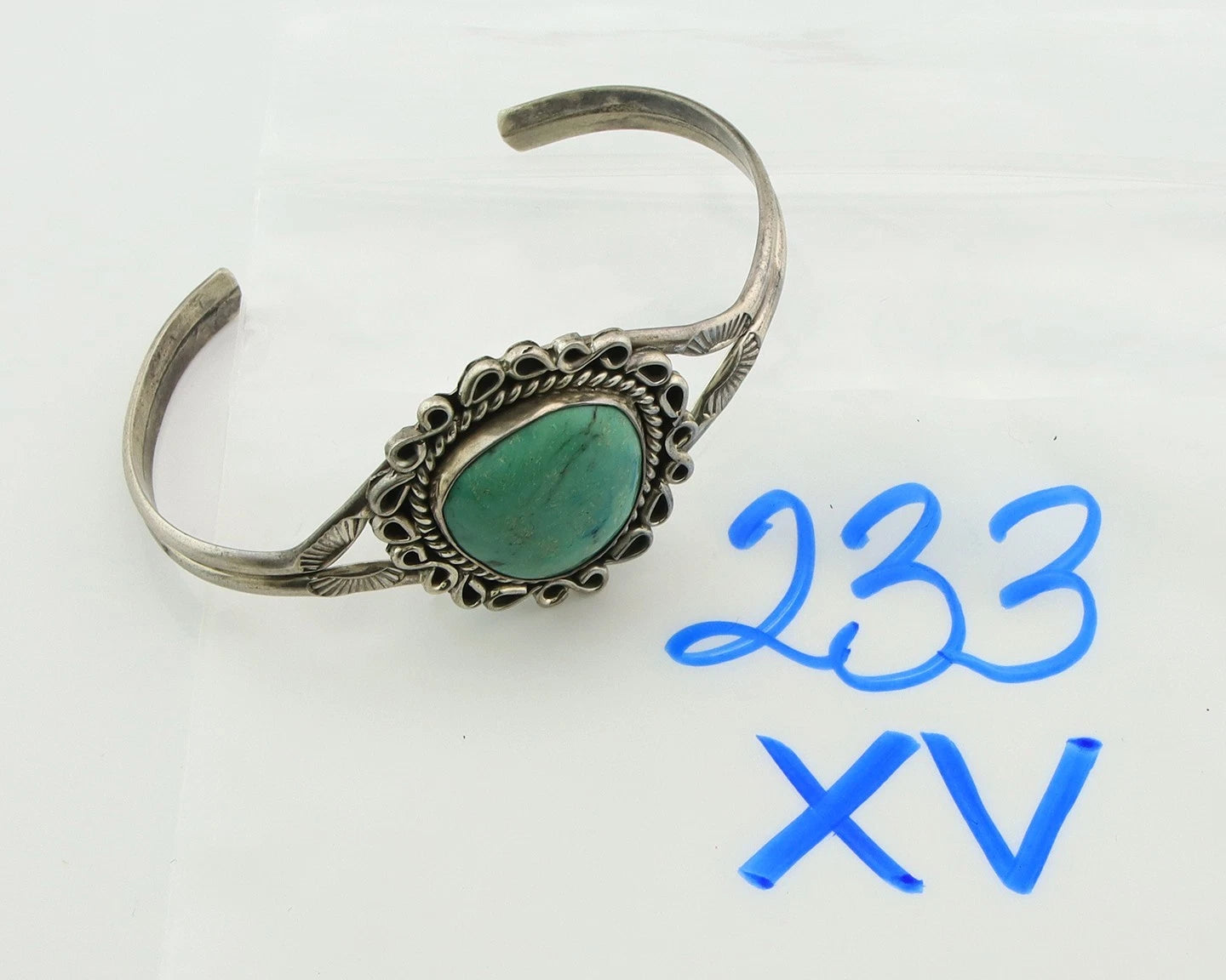 Navajo Cuff Bracelet Sterling Silver Turquoise Vintage Artist Signed LP