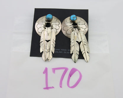 Navajo Dangle Earrings 925 Silver Natural Turquoise Native American Artist C80s