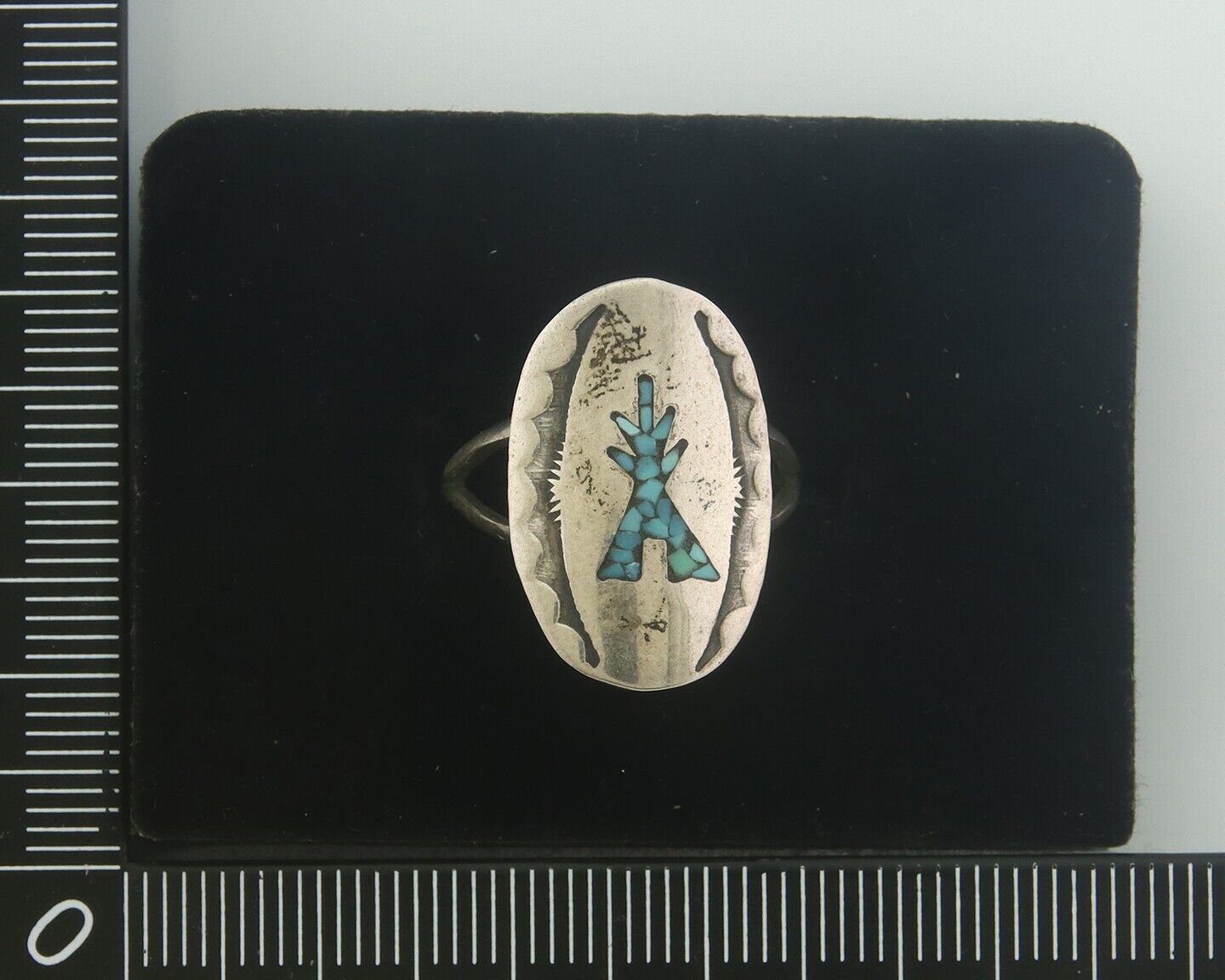 Navajo Ring 925 Sterling Natural Chip Inlay Blue Turquoise C.80's Size 6.0