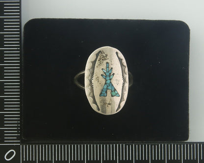 Navajo Ring 925 Sterling Natural Chip Inlay Blue Turquoise C.80's Size 6.0
