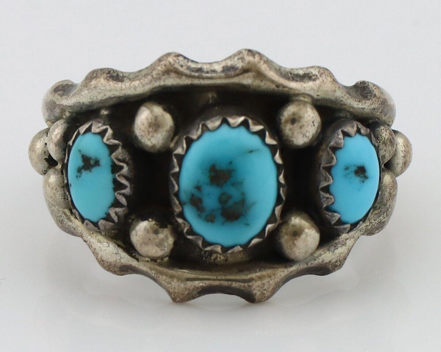 Navajo Ring 925 Silver Blue Turquoise Artist Signed SkyStone Creations C.80's