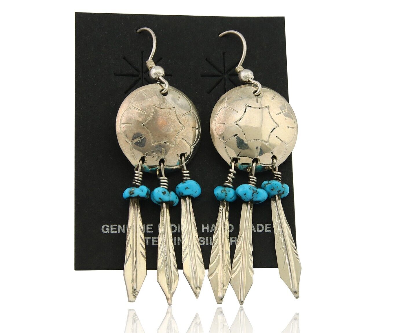 Navajo Earrings 925 Silver Dream Catcher Natural Turquoise Native Artist C.80's
