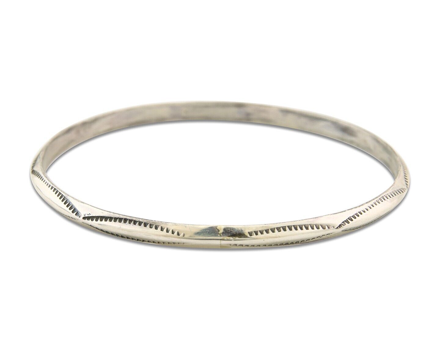 Navajo Bangle Bracelet 925 Silver Hand Stamped Triangle Native Artist C.80's