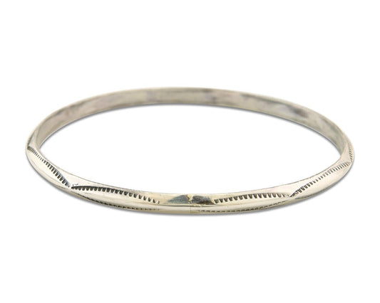 Navajo Bangle Bracelet 925 Silver Hand Stamped Triangle Native Artist C.80's
