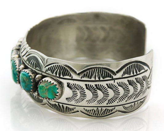Navajo Cuff Bracelet Sterling Silver Turquoise Vintage Signed WB
