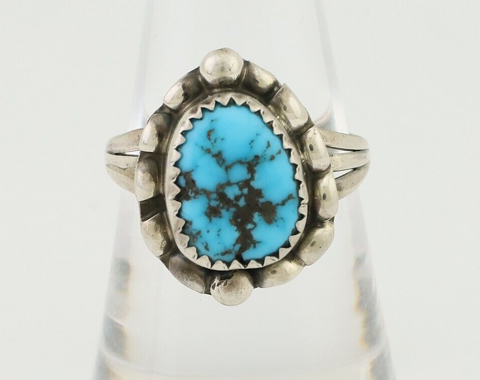 Navajo Ring 925 Silver Sleeping Beauty Turquoise Artist Signed S C.80's