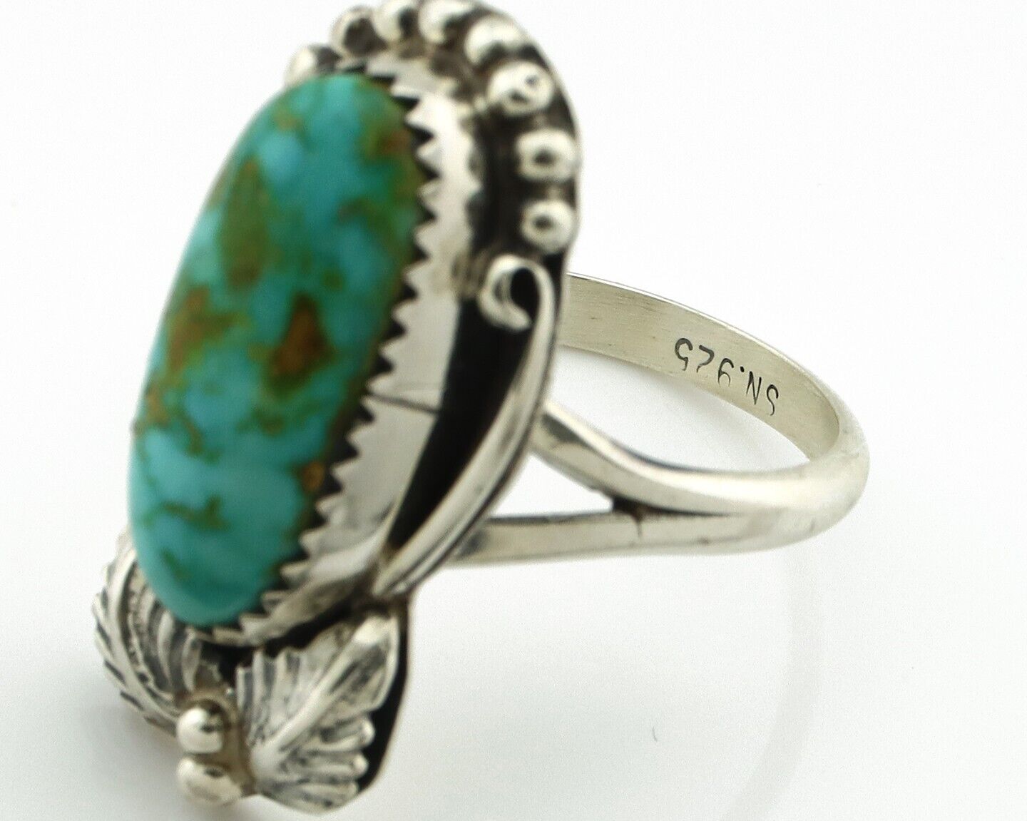 Navajo Ring .925 Silver Natural Mined Royston Turquoise Artist Signed SN C.80's
