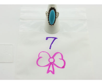 Navajo Ring .925 Silver Sleeping Beauty Turquoise Native American Artist C.80's