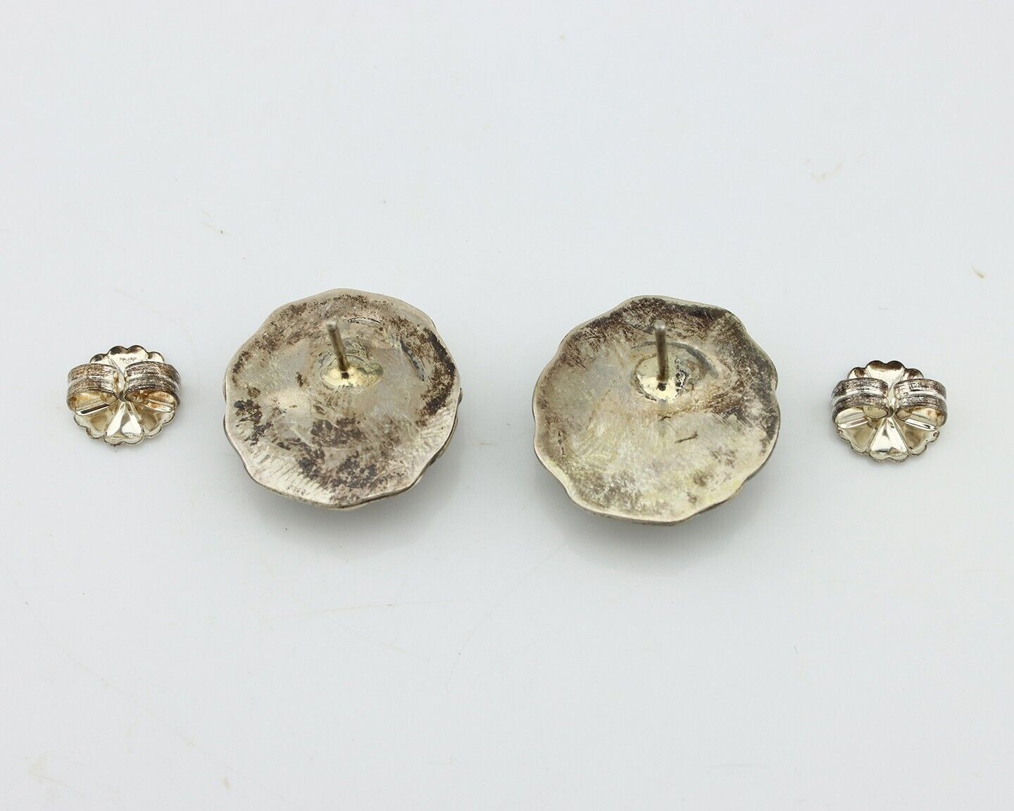 Navajo Handmade Earrings 925 Silver Pink Mussel Native American Artist C.80's