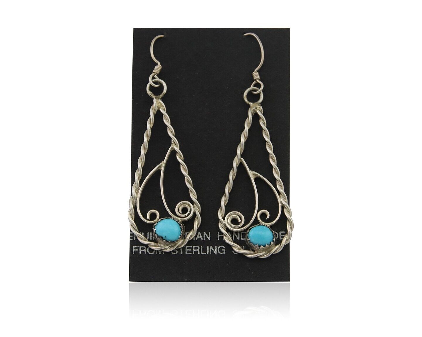 Navajo Dangle Earrings 925 Silver Natural Turquoise Artist Signed JB C.80's
